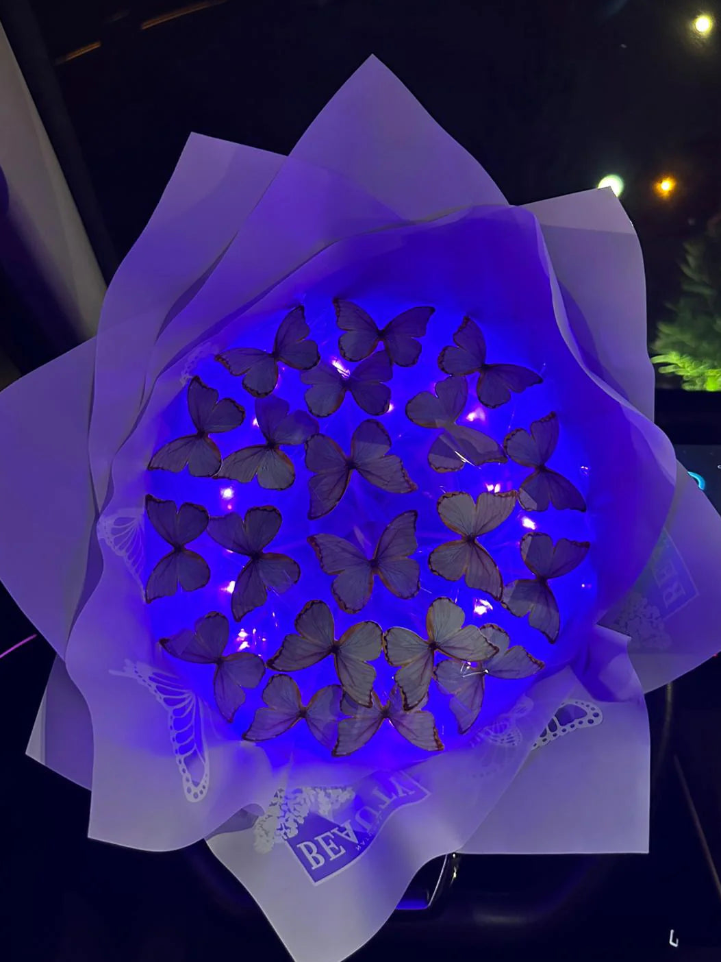 Led Işıklı Mor Kelebek Buketi Sevgiliye Hediye Doğum Anneler Günü Yapay Çiçek Solmayan Anneye