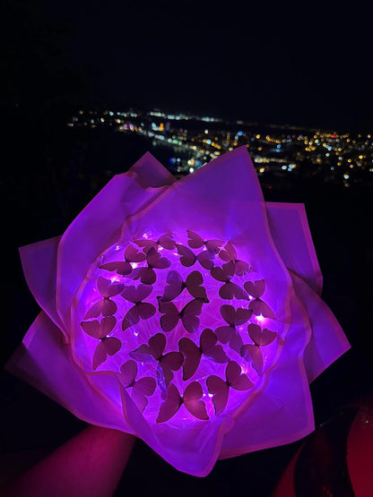 Led Işıklı Mor Kelebek Buketi Sevgiliye Hediye Doğum Anneler Günü Yapay Çiçek Solmayan Anneye