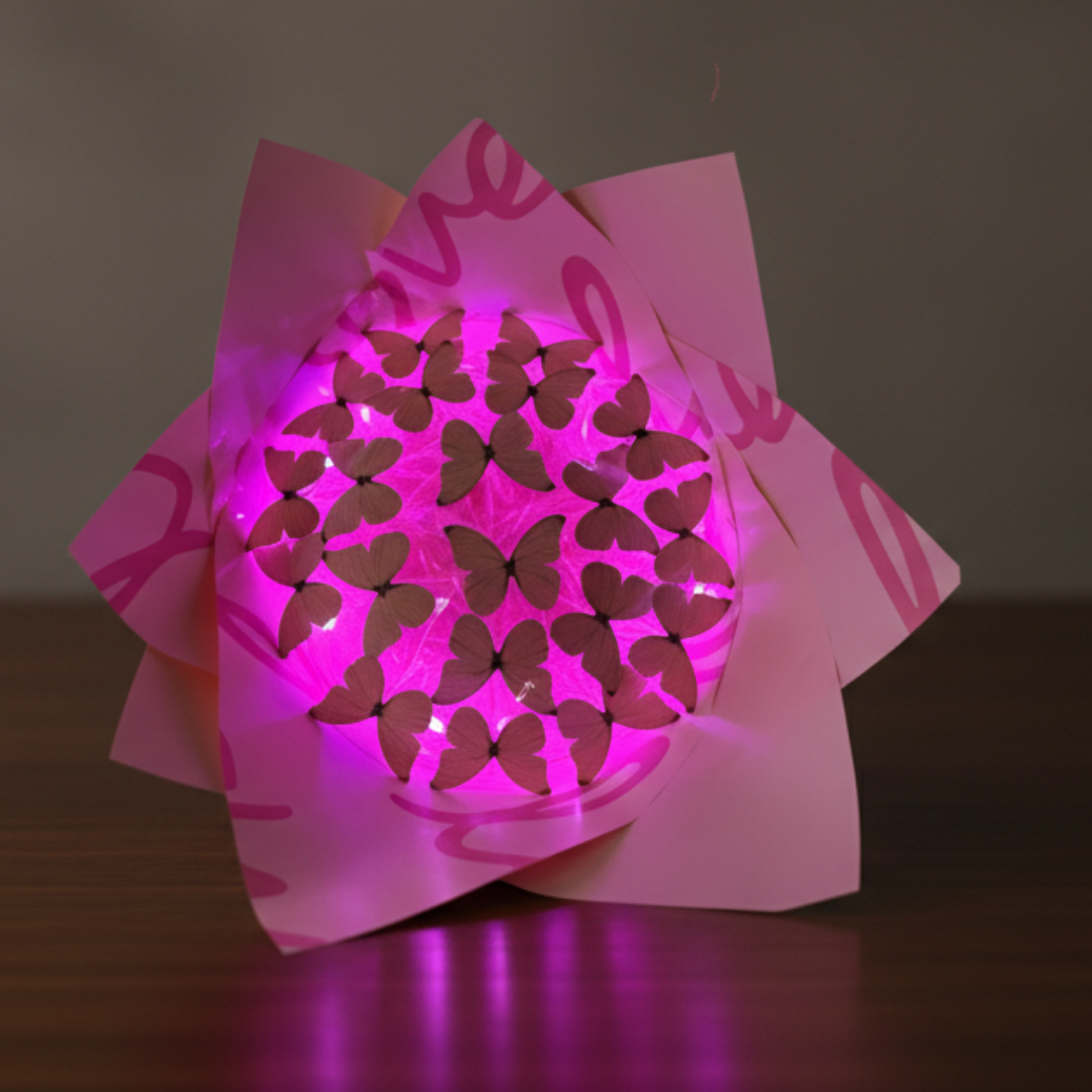 Led Işıklı Mor Kelebek Buketi Sevgiliye Hediye Doğum Anneler Günü Yapay Çiçek Solmayan Anneye